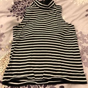Sleeveless turtleneck top JCrew black striped zipper back